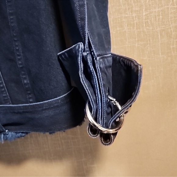 Marques Almeida grommet dark navy denim jacket raw edge belted oversize punk - Picture 9 of 17